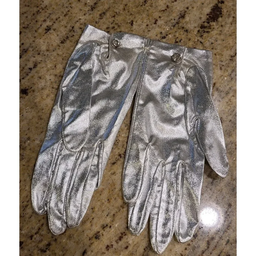 New! Vintage Size M 7 Metallic Silver Stretch Nylon Formal 8